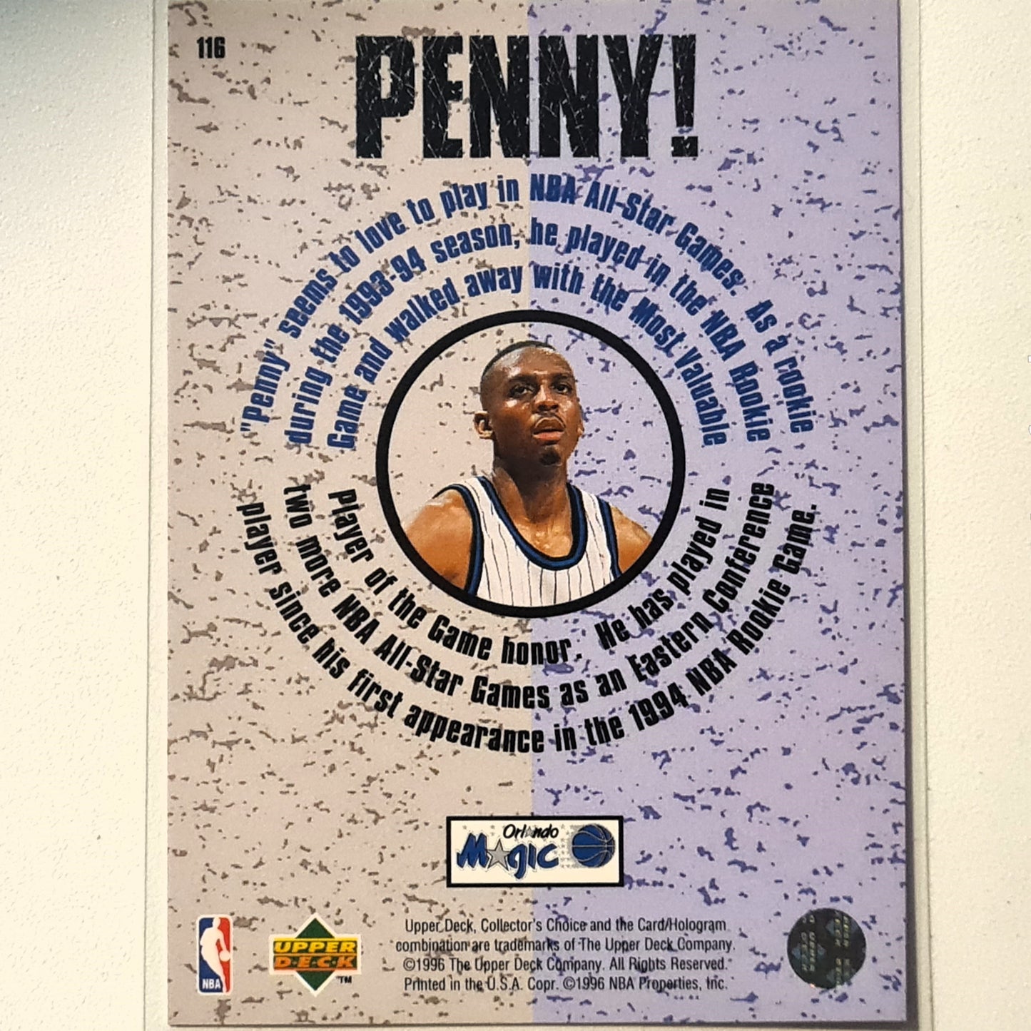 Anfernee Hardaway 1995 Upper-Deck "Penny"  #116 NBA Basketball Orlando Magic Excellent Sleeved