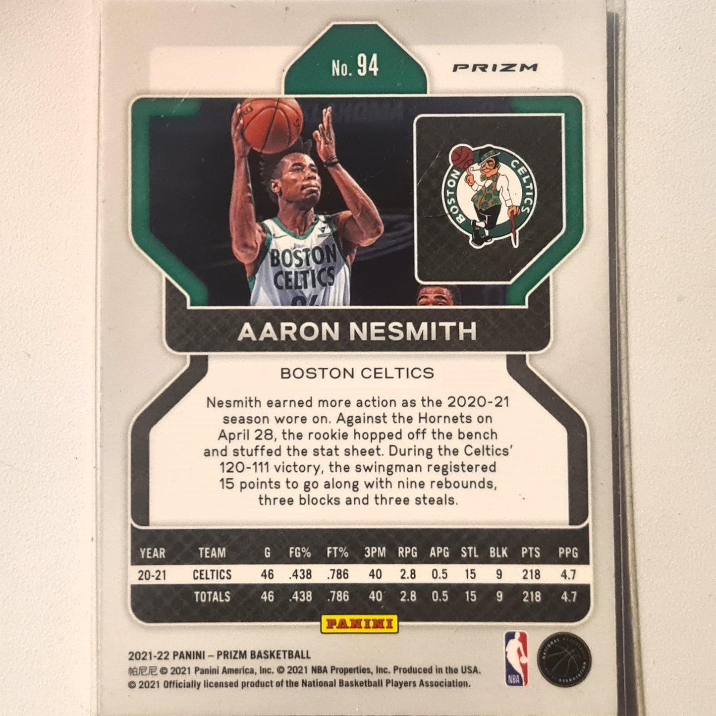 Aaron Nesmith 2021-22 Panini Prizm red white blue #94 NBA Basketball Boston Celtics Excellent Sleeved