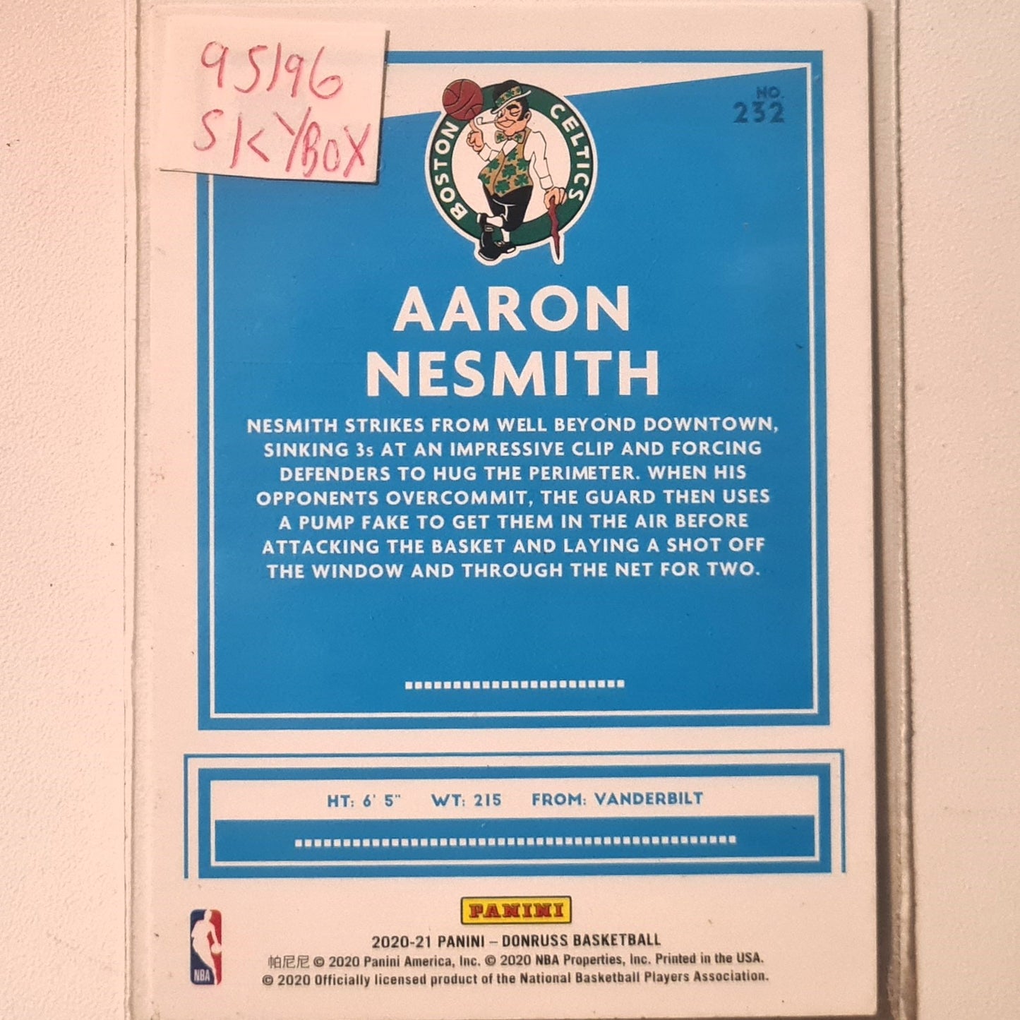 Aaron Nesmith 2020-21 Panini Donruss Rated Rookie RC #232 NBA Basketball Boston Celtics Excellent Sleeved