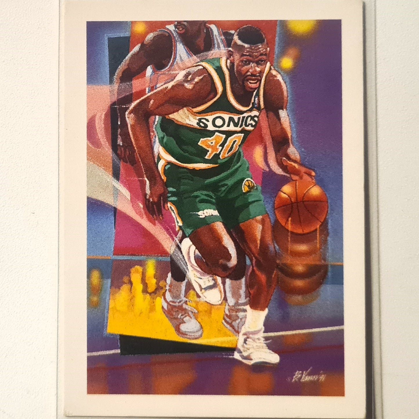 Shawn Kemp 1991 NBA Hoops illustrated Bill Vann #527 NBA Basketball Seattle Super Sonics good Sleeved