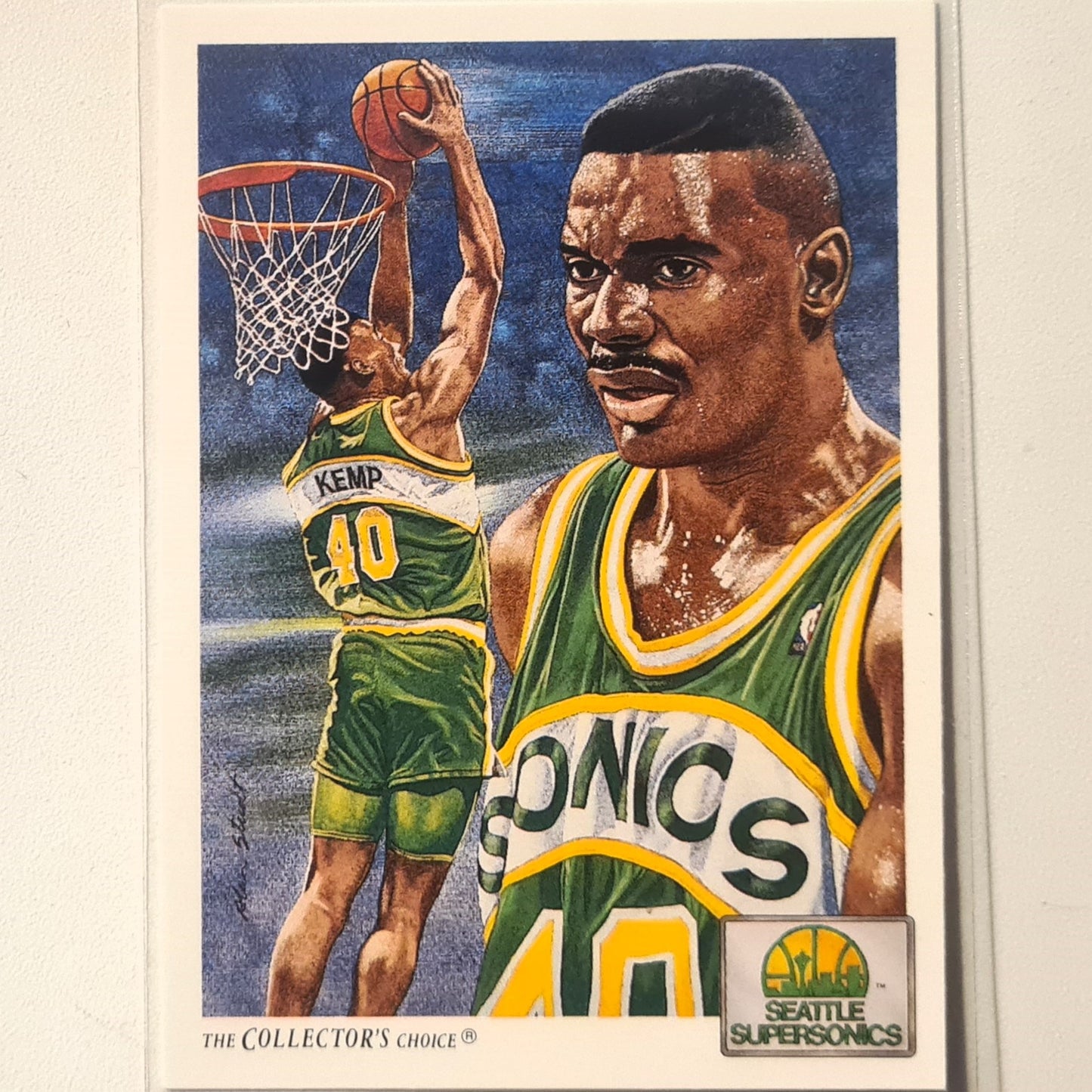 Shawn Kemp 1991 Upper-Deck illustrated Alan Studt #96 NBA Basketball Seattle Super Sonics Excellent Sleeved