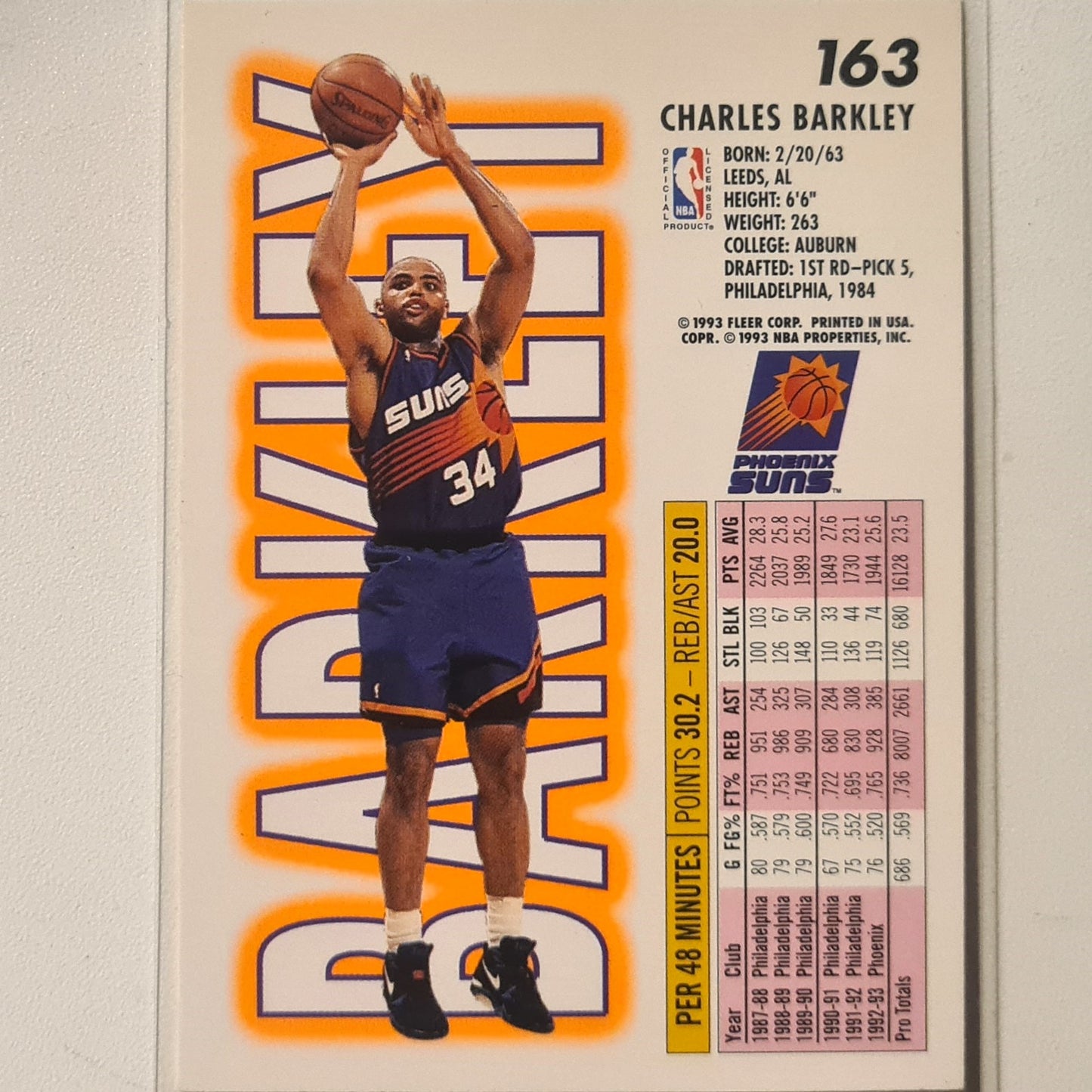 Charles Barkley 1993 Fleer 93-94 #163 NBA Basketball Phoenix Suns excellent Sleeved