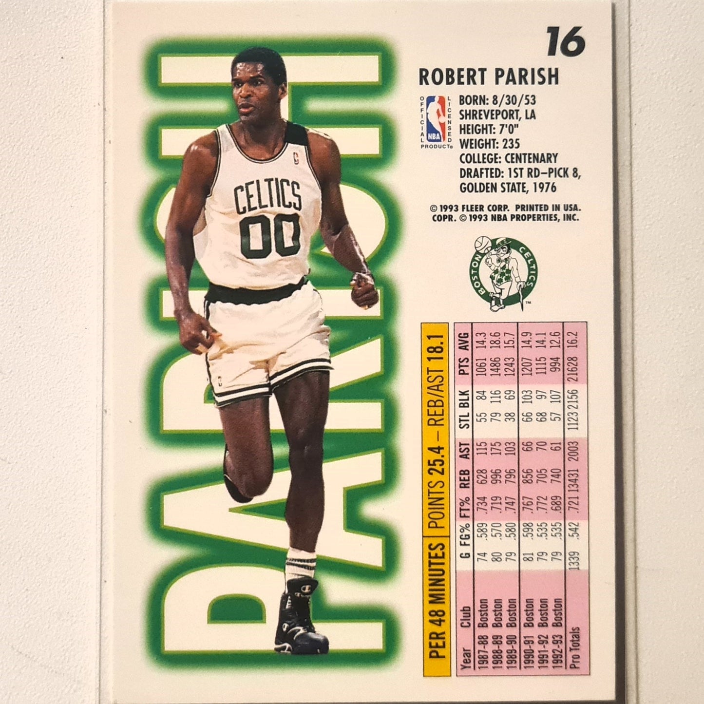 Robert Parish 1993 Fleer 93-94 #16 NBA Basketball Boston Celtics excellent Sleeved