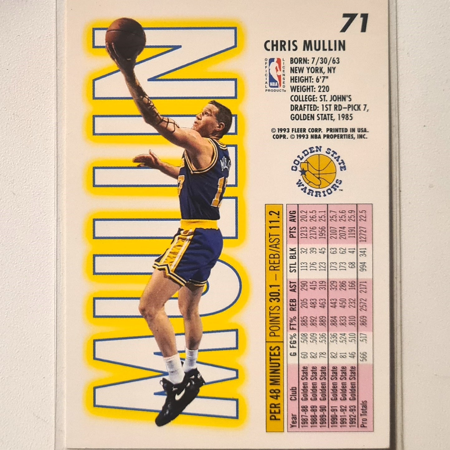 Chris mullin 1993 Fleer 93-94 #71 NBA Basketball Golden State Warriors excellent Sleeved