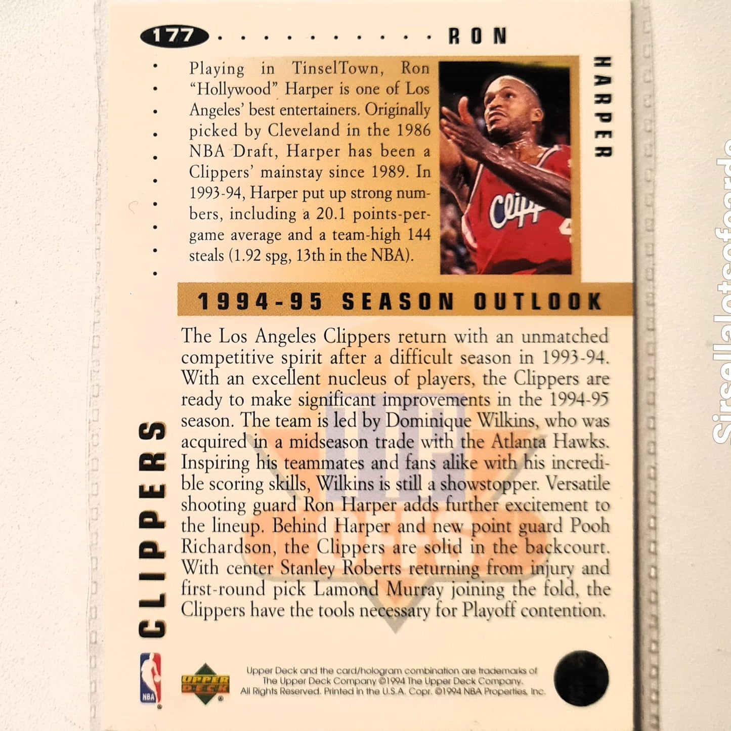 Ron Harper 1994 Upper-Deck Tip offs #177 NBA Basketball LA Clippers Excellent Sleeved