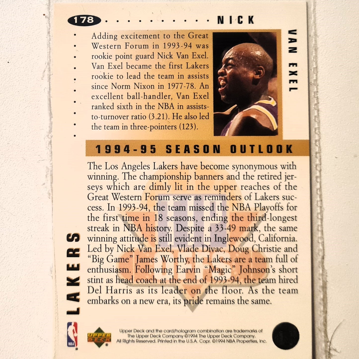 Nick Van Exel 1994 Upper-Deck Tip offs #178 NBA Basketball LA Lakers Excellent Sleeved