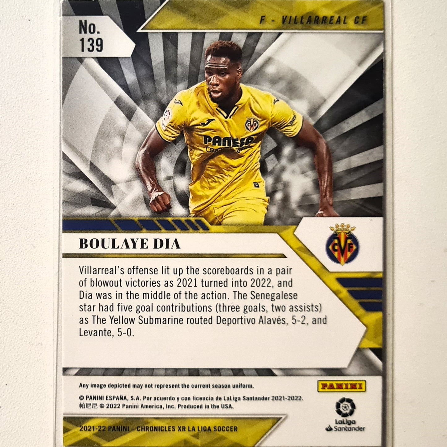 Boulaye Dia 2021-22 Panini Chronicles XR Serie A  #139 soccer football Villarreal Very good Sleeved