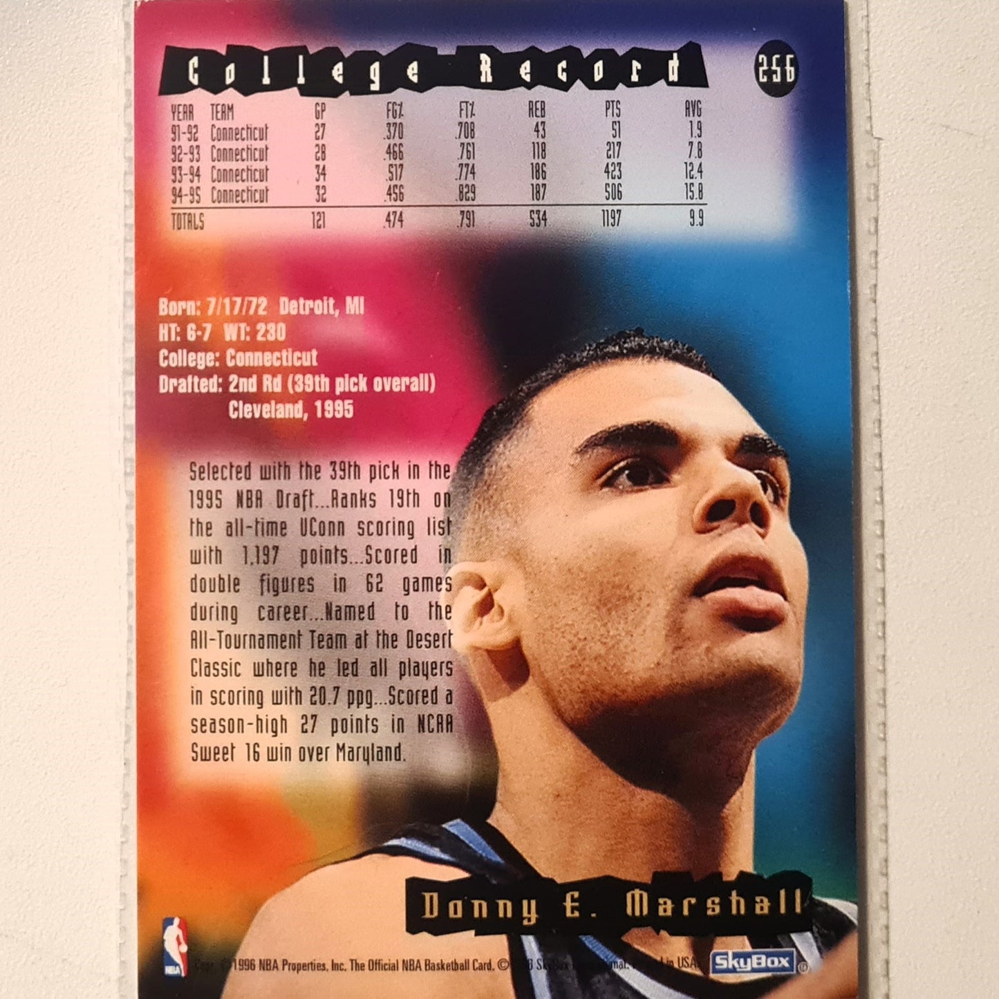 Donny Marshall 1996 Skybox NBA Hoops Rookie RC #107 NBA Basketball Cleveland Cavaliers Very good Sleeved