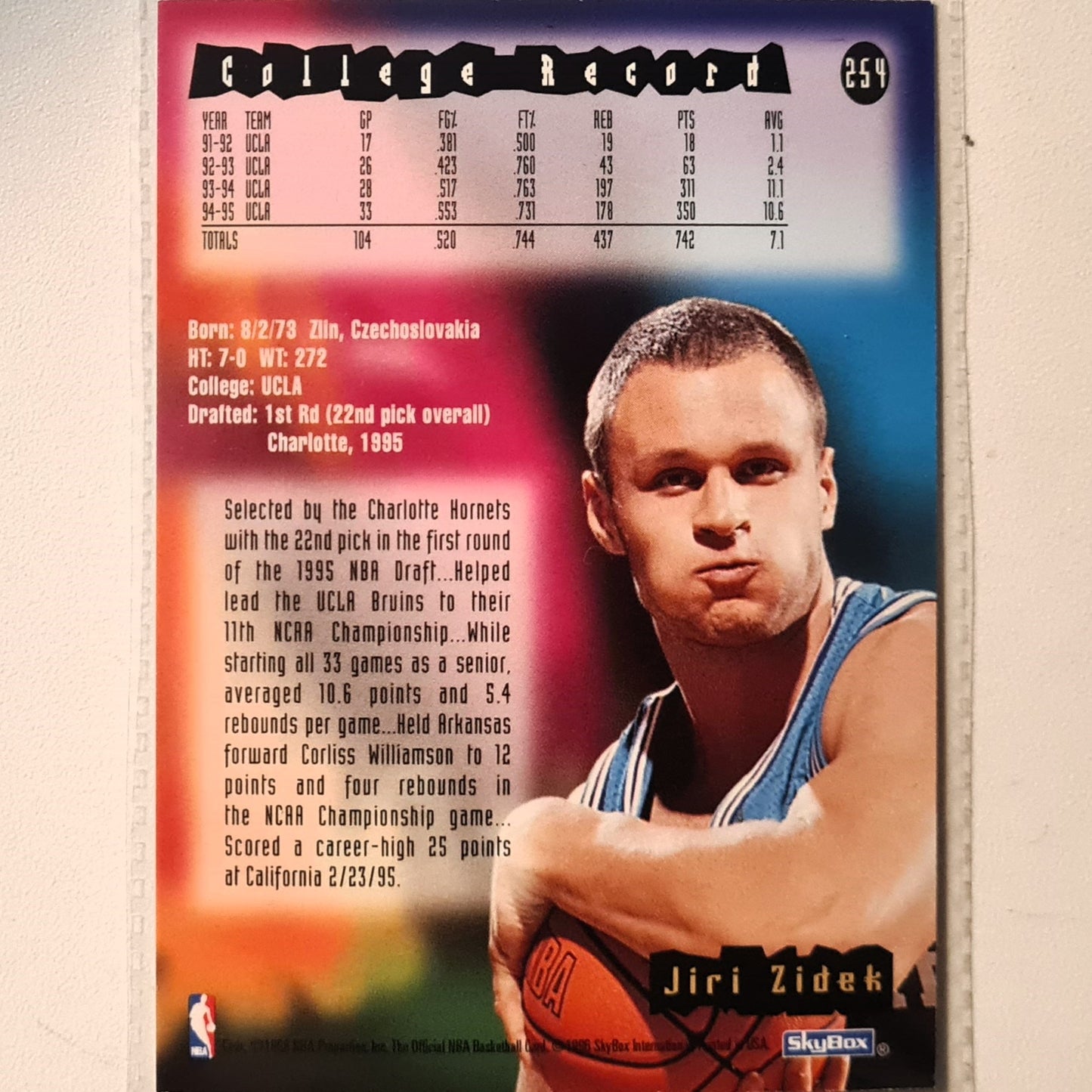 George Zidek 1996 Skybox NBA Hoops Rookie RC #254 NBA Basketball Charlotte Hornets Very good Sleeved