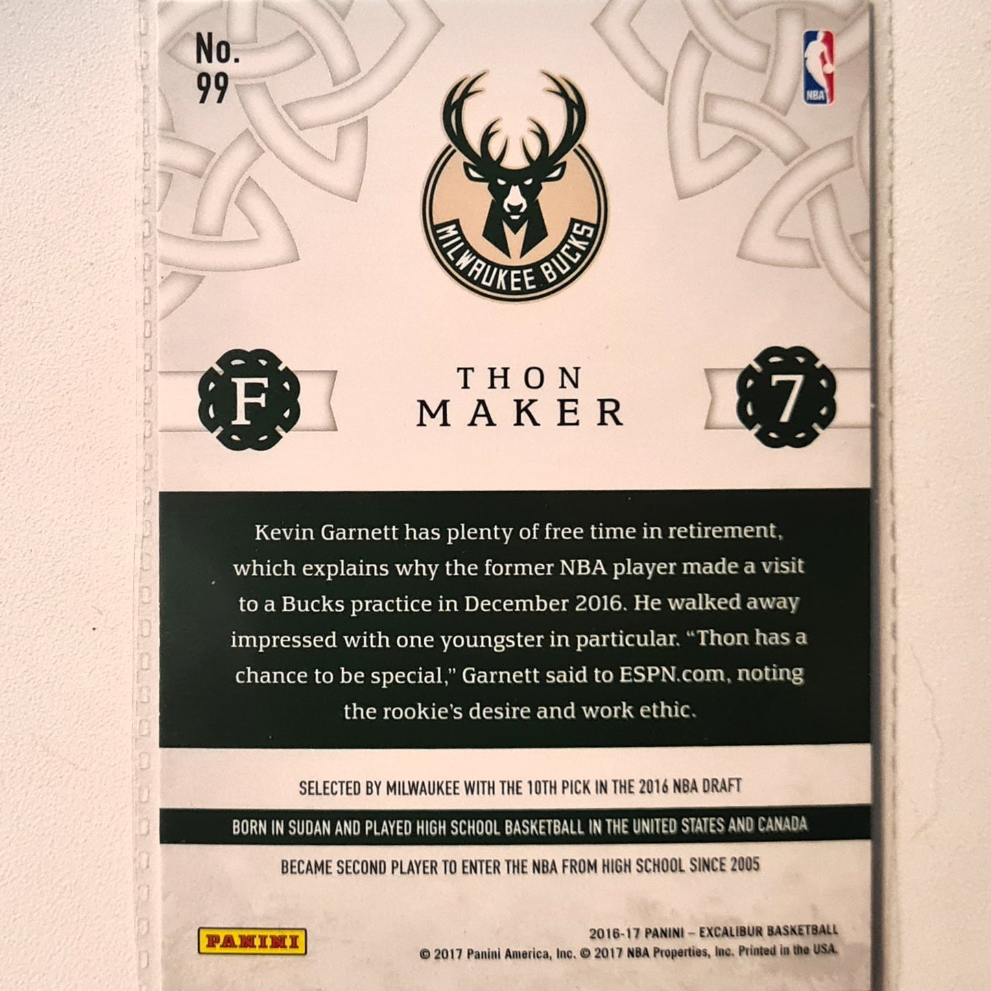 Thon Maker 2016-17 Panini Excalibur rookie RC #99 NBA Basketball Milwaukee Bucks excellent Sleeved