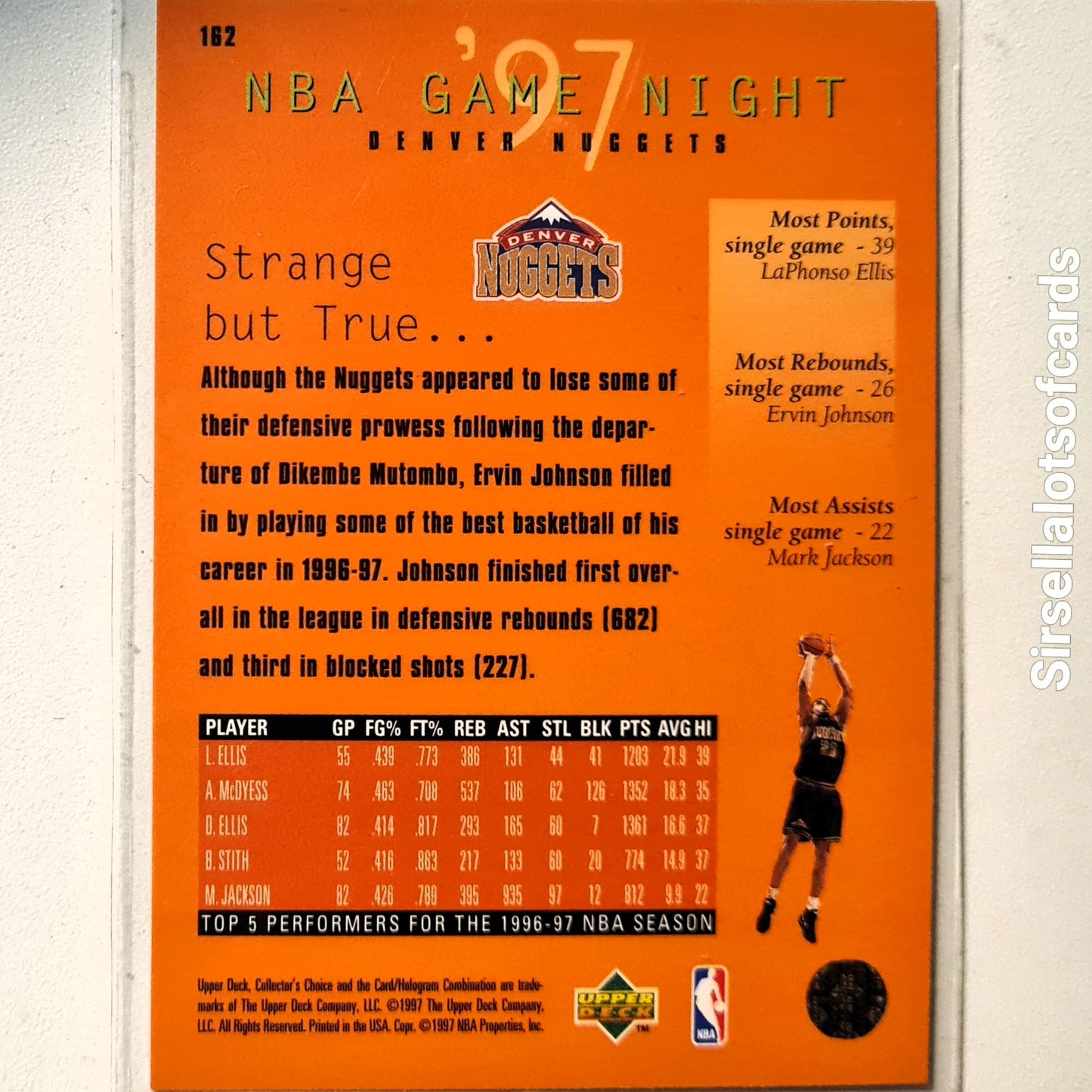 Laphonso Ellis 1997 Upper-Deck Game Night #162 NBA Basketball Denver Nuggets excellent Sleeved