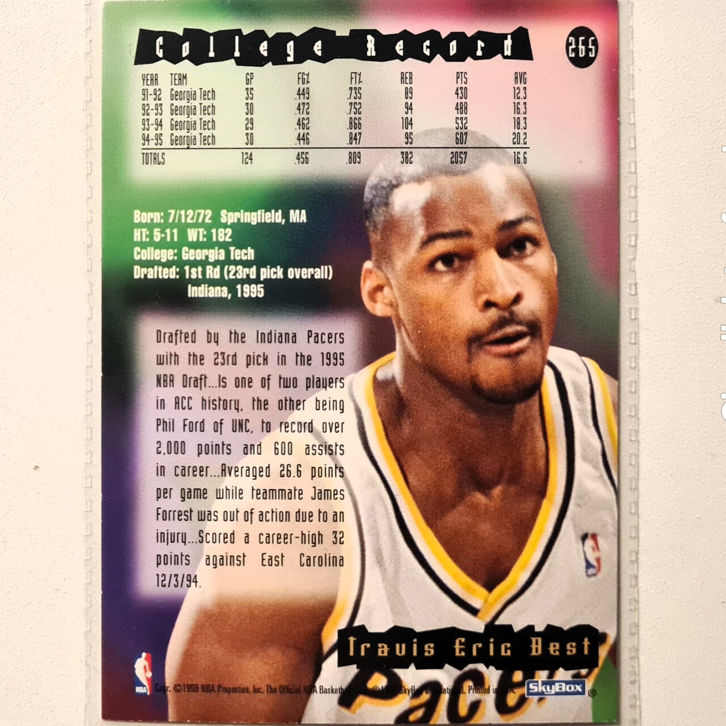 Travis Best 1996 Skybox NBA Hoops Rookie RC #265 NBA Basketball Indiana Pacers Very good Sleeved