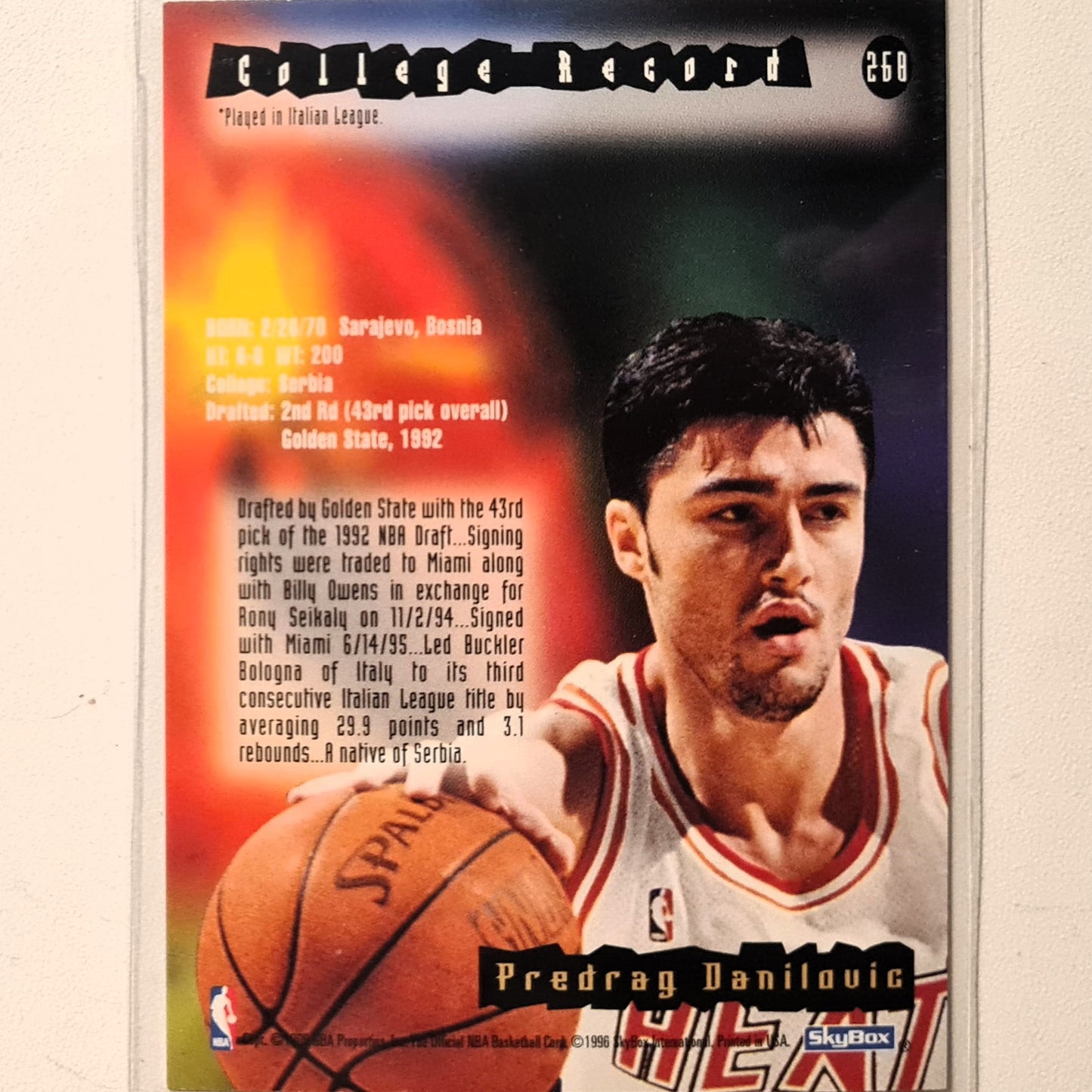 Predrag Danilovic 1996 Skybox NBA Hoops Rookie RC #268 NBA Basketball Miami Heat Very good Sleeved