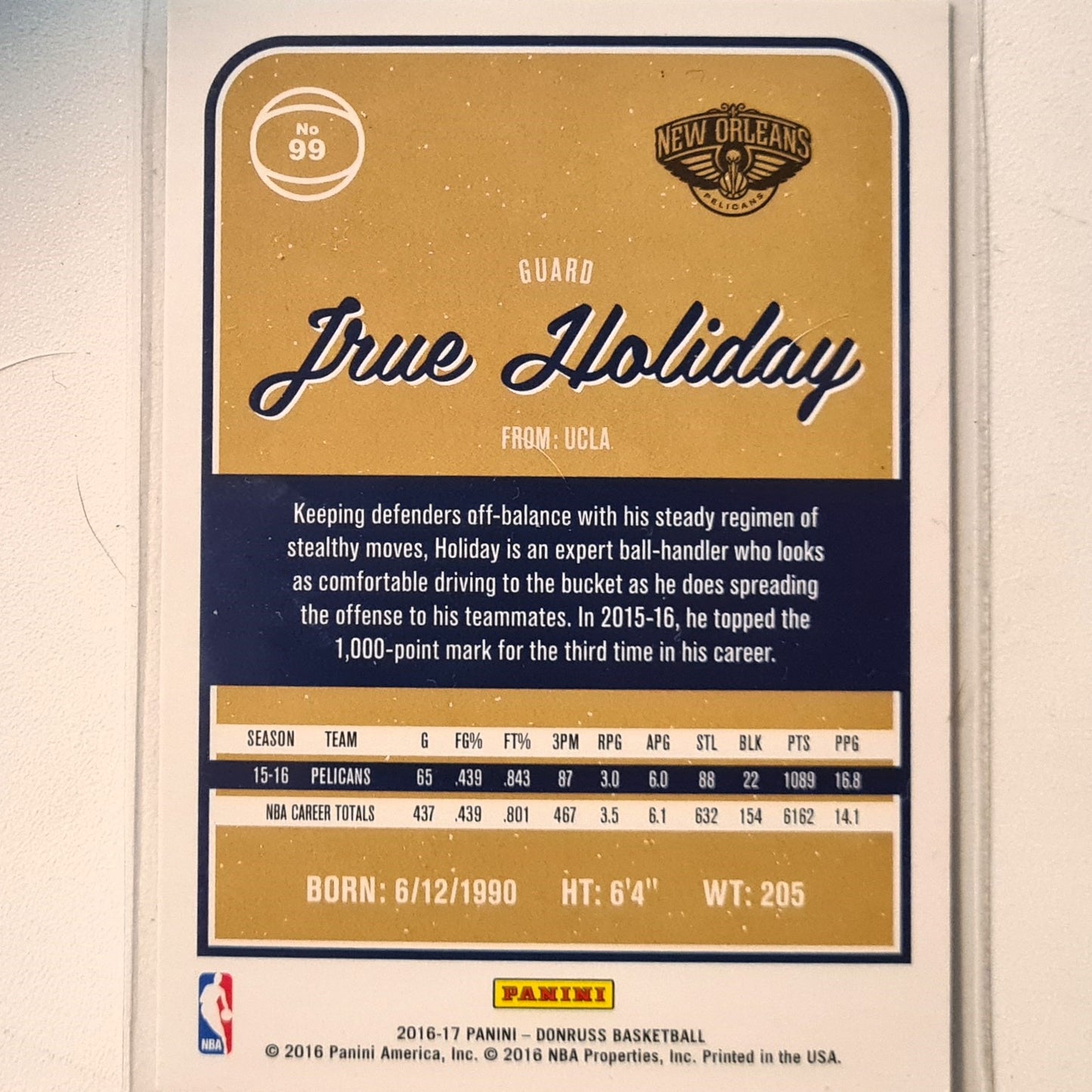 Jrue Holiday 2016-17 Panini Donruss winter edition #99 NBA Basketball New Orleans Pelicans very good Sleeved