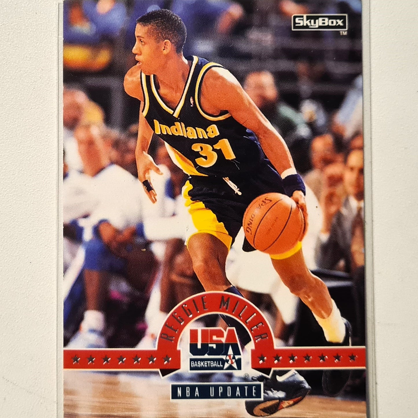 Reggie Miller 1994 Skybox USA Basketball NBA Update #76 insert NBA Basketball Indiana Pacers very good Sleeved