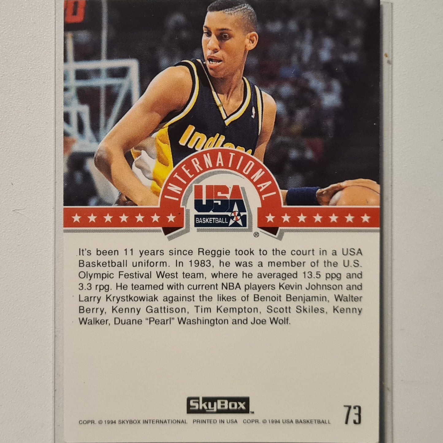 Reggie Miller 1994 Skybox USA Basketball international #73 NBA Basketball Indiana Pacers very good Sleeved