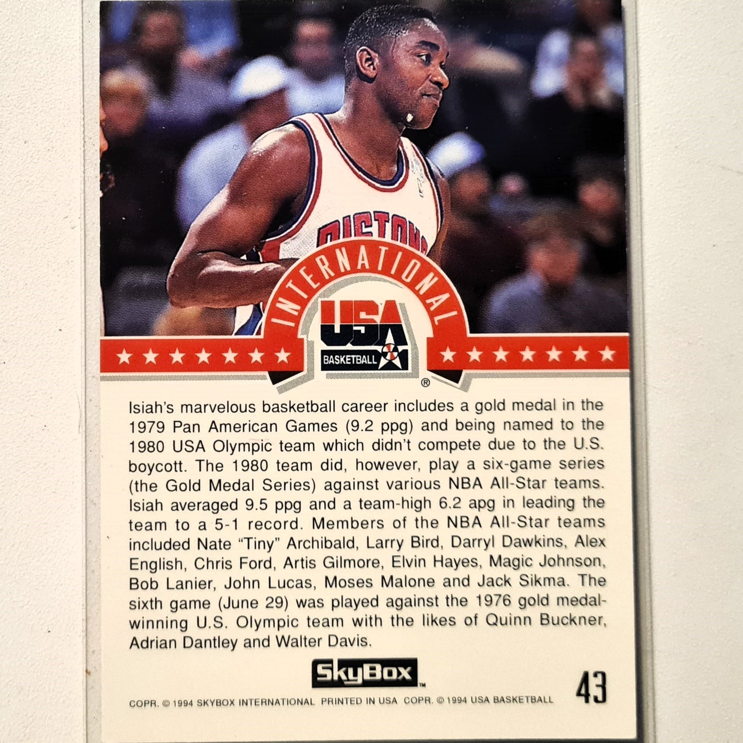 Isiah Thomas 1994 Skybox USA Basketball International #43 NBA Basketball Detroit Pistons very good Sleeved