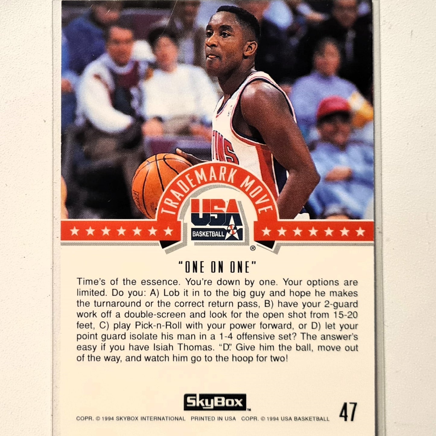 Isiah Thomas 1994 Skybox USA Basketball trademark Move #47 NBA Basketball Detroit Pistons very good Sleeved