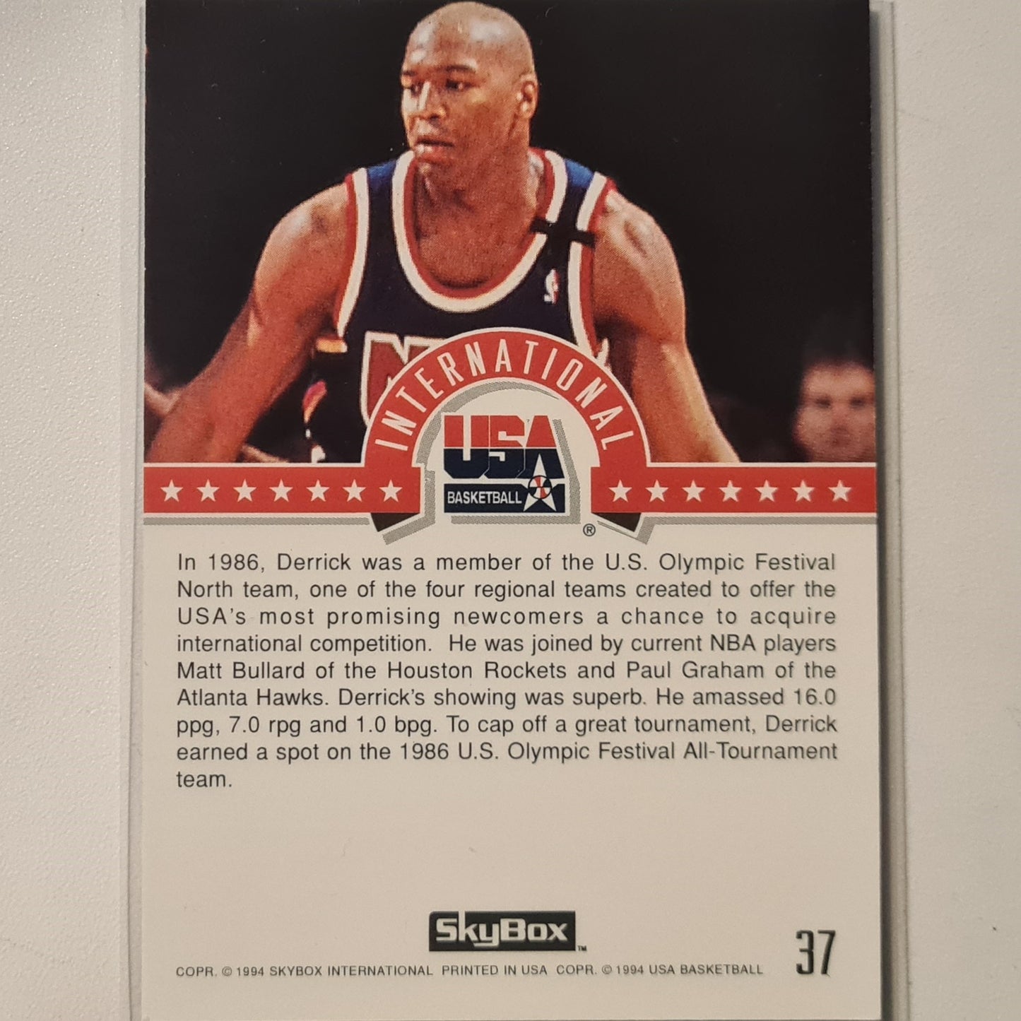 Derrick Coleman 1994 Skybox USA Basketball International #37 NBA Basketball New Jersey Nets  very good Sleeved