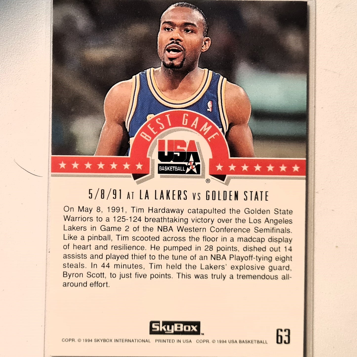 Tim Hardaway 1994 Skybox USA Basketball Best Game #63 NBA Basketball Golden State Warriors very good