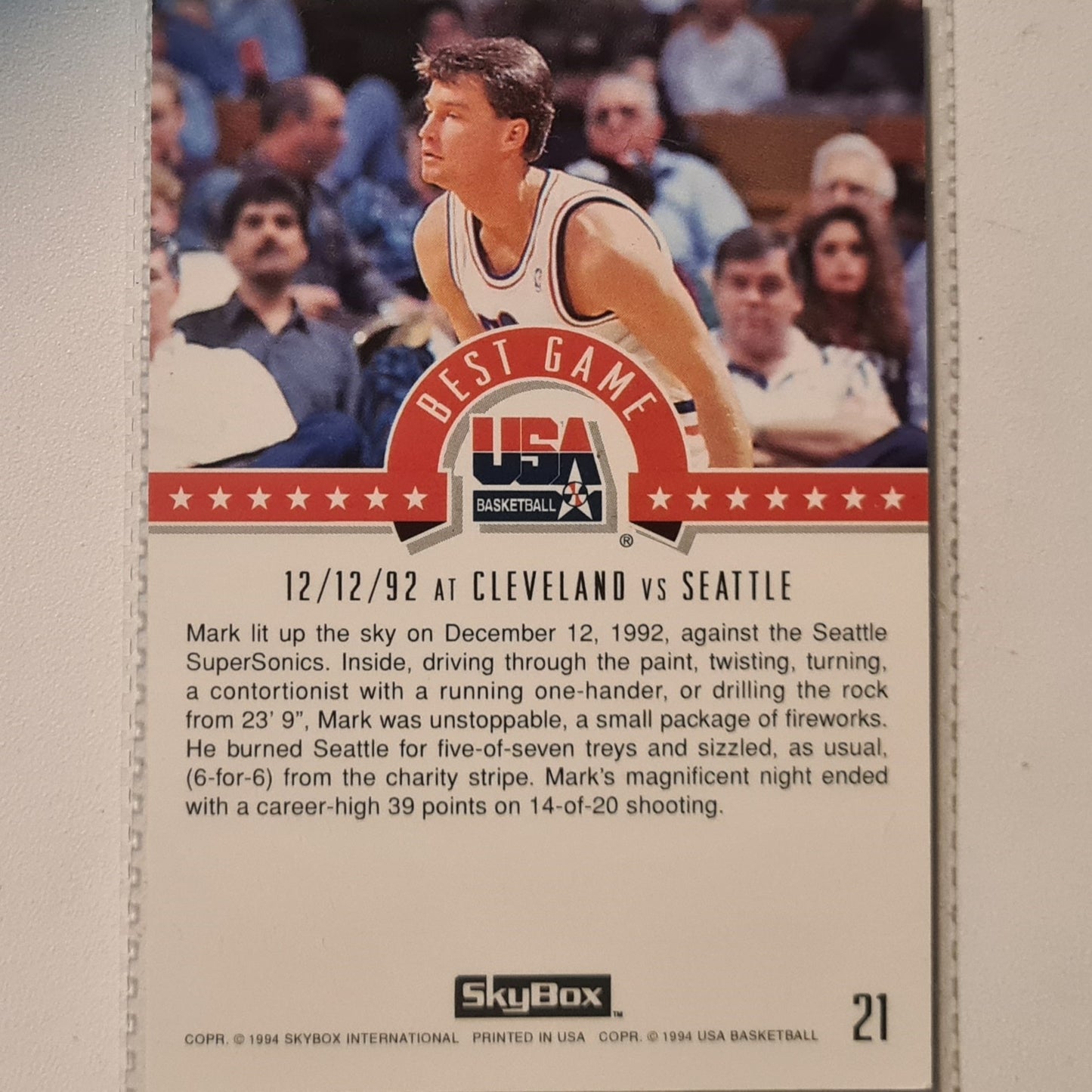 Mark Price 1994 Skybox USA Basketball Best Game #21 NBA Basketball Cleveland Cavaliers very good