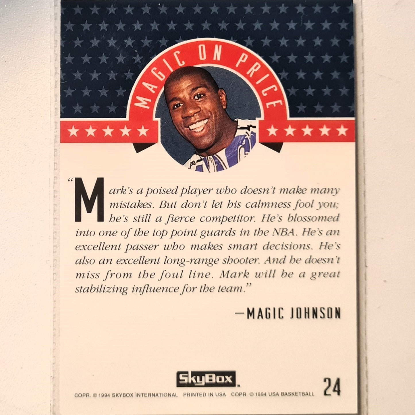 Mark Price 1994 Skybox USA Basketball Magic On #24 NBA Basketball Cleveland Cavaliers very good