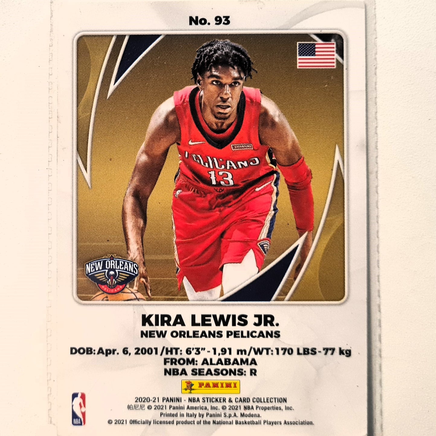 Kira Lewis Jr 2020-21 Panini sticker card collection Rookie RC #93 NBA Basketball New Orleans Pelicans Excellent-Mint Sleeved