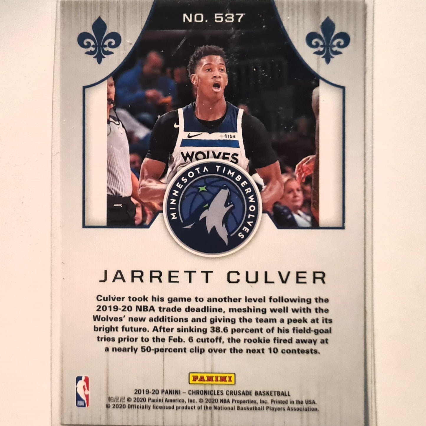 Jarrett Culver 2019-20 Panini Chronicles Crusade Rookie RC #537 NBA Basketball Minnesota Timberwolves Excellent/mint Sleeved