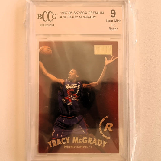 Tracy McGrady 1997 Skybox premium Rookie RC #79 NBA Basketball Toronto Raptors BCCG/Beckett 9 graded slabed