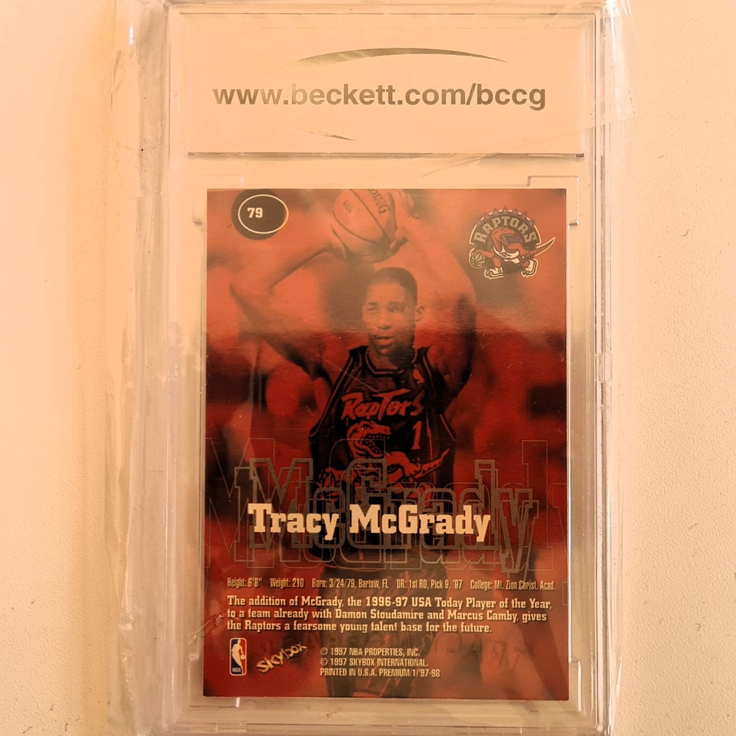 Tracy McGrady 1997 Skybox premium Rookie RC #79 NBA Basketball Toronto Raptors BCCG/Beckett 9 graded slabed