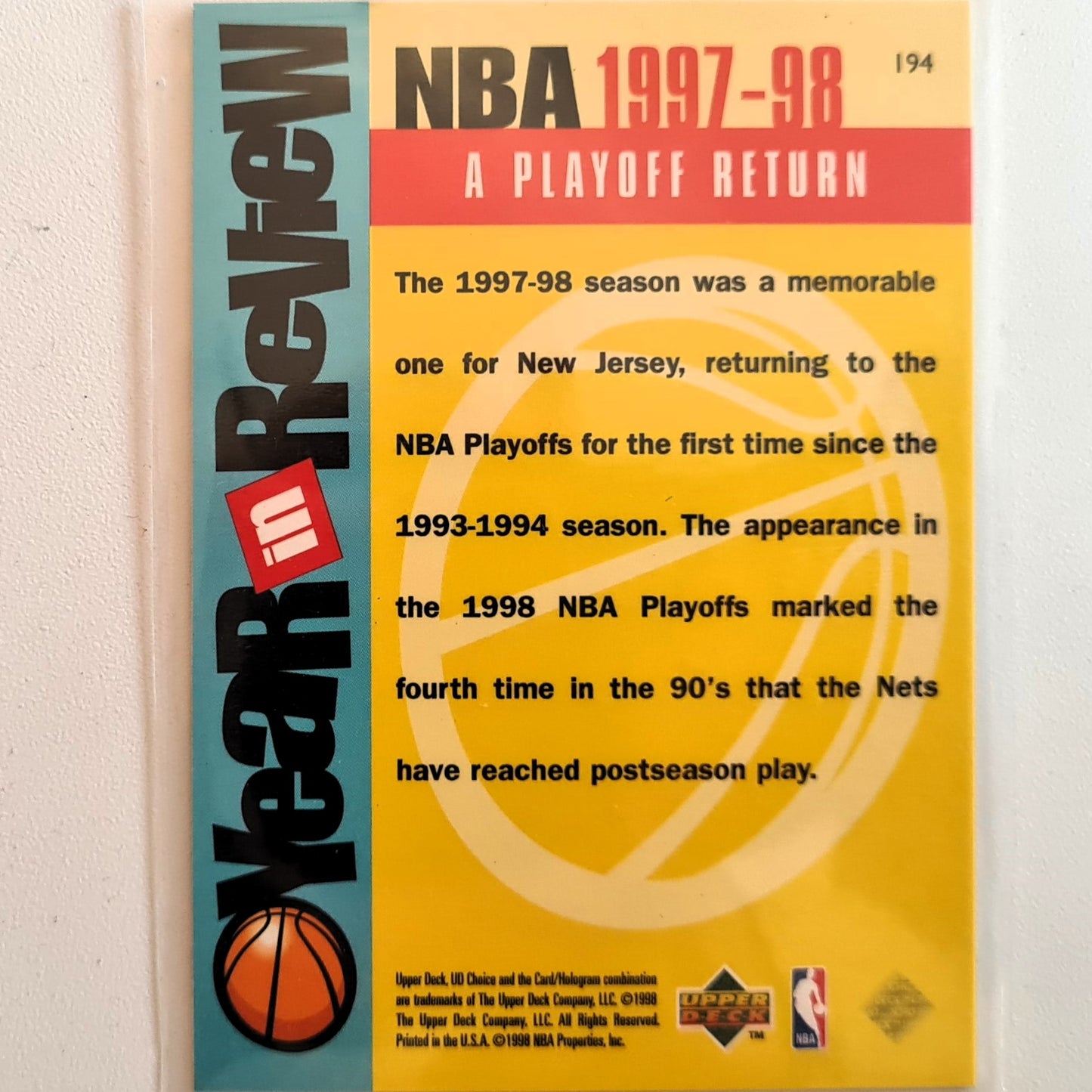 Sam Cassell 1998 Upper-Deck a playoff return #194 NBA Basketball New Jersey Nets excellent Sleeved