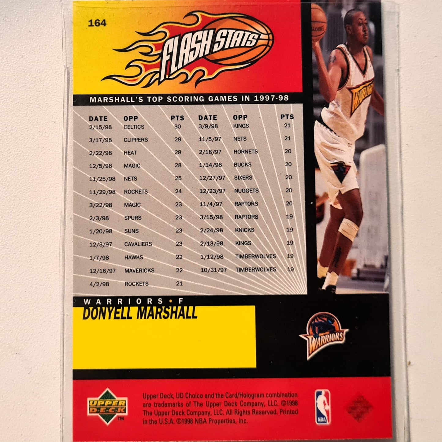 Donyell Marshall 1998 Upper-Deck Flash Stats #164 NBA Basketball Golden State Warriors excellent Sleeved