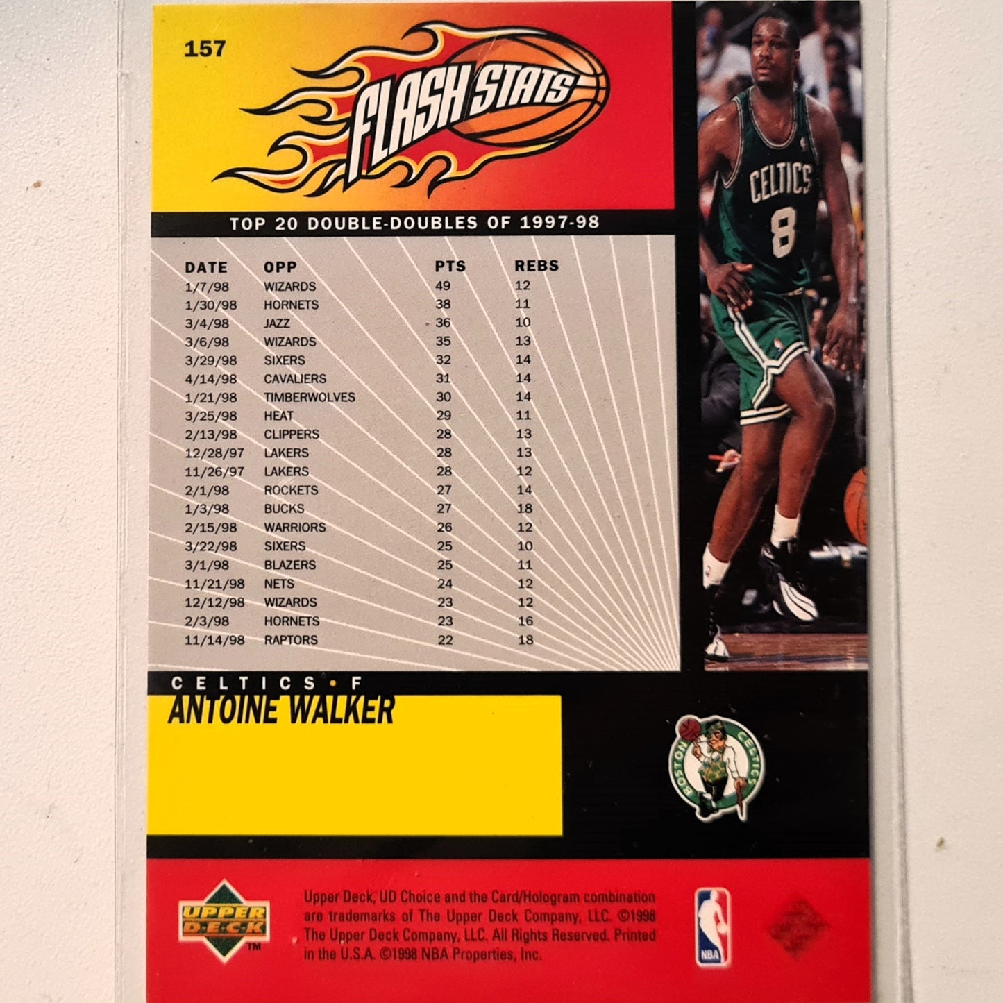 Antoine Walker 1998 Upper-Deck Flash Stats #157 NBA Basketball Boston Celtics excellent Sleeved