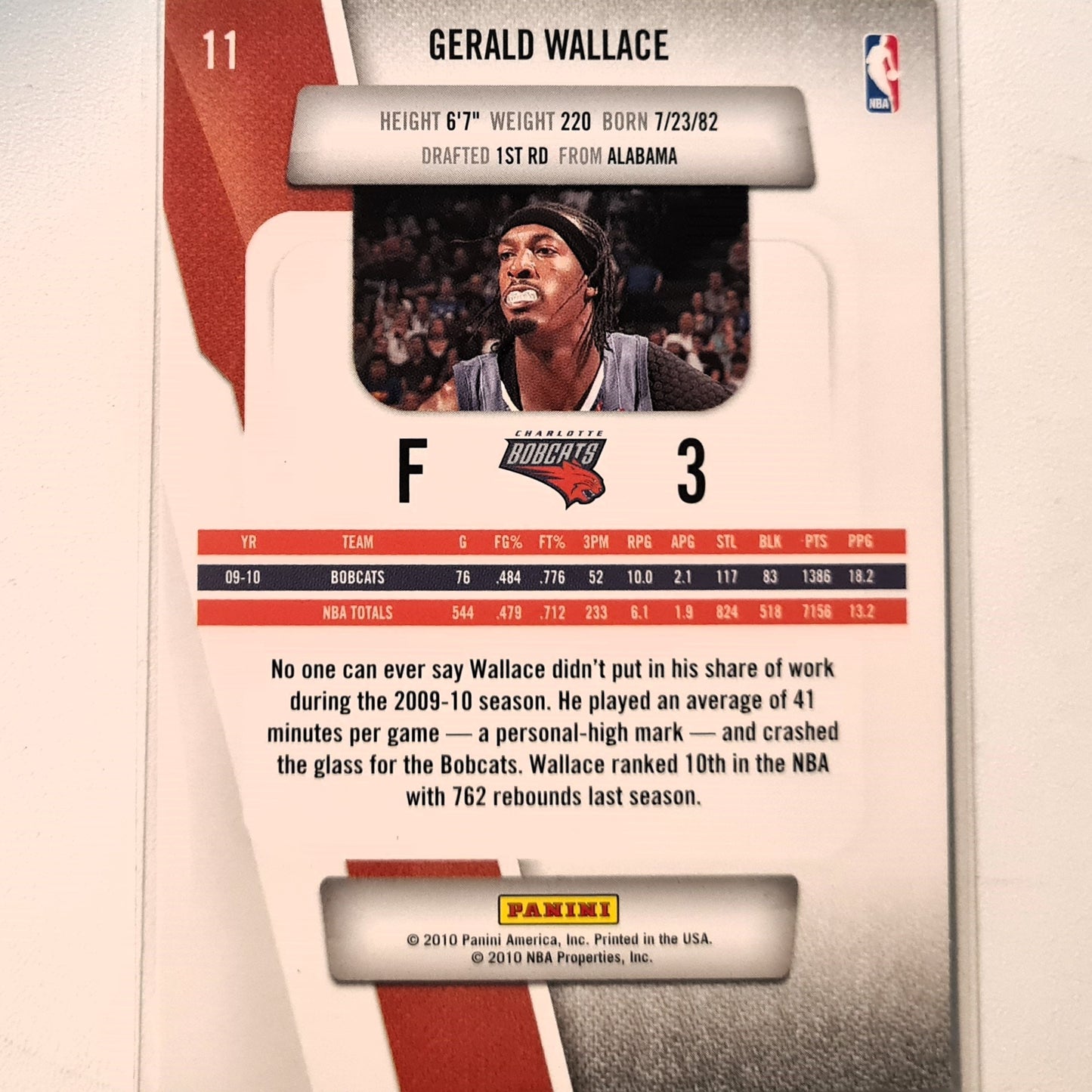 Gerald Wallace 2010-11 Panini Prestige #11 NBA Basketball Charlotte Hornets Excellent Sleeved