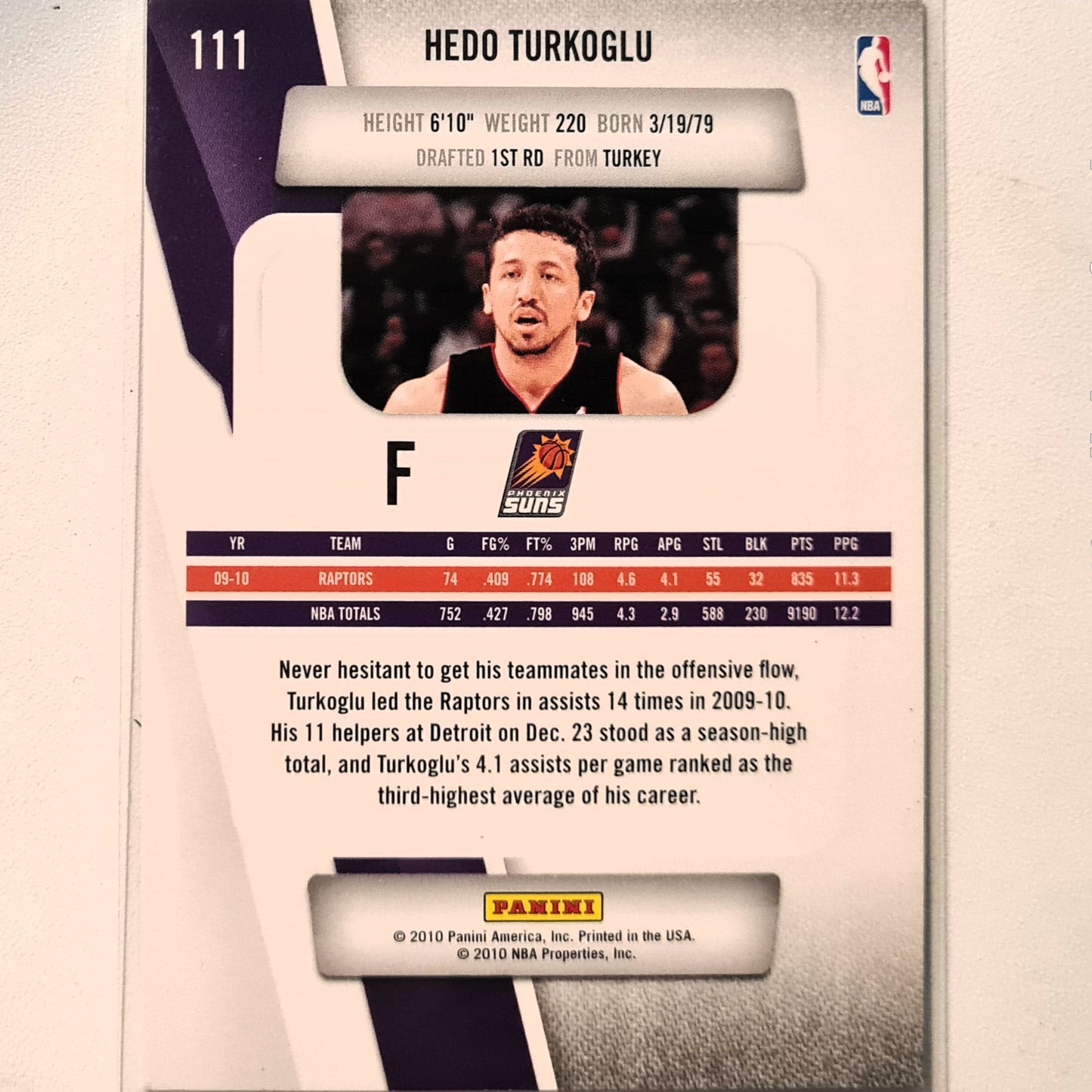 Hedo Turkoglu 2010-11 Panini Prestige #111 NBA Basketball Toronto Raptors Excellent Sleeved