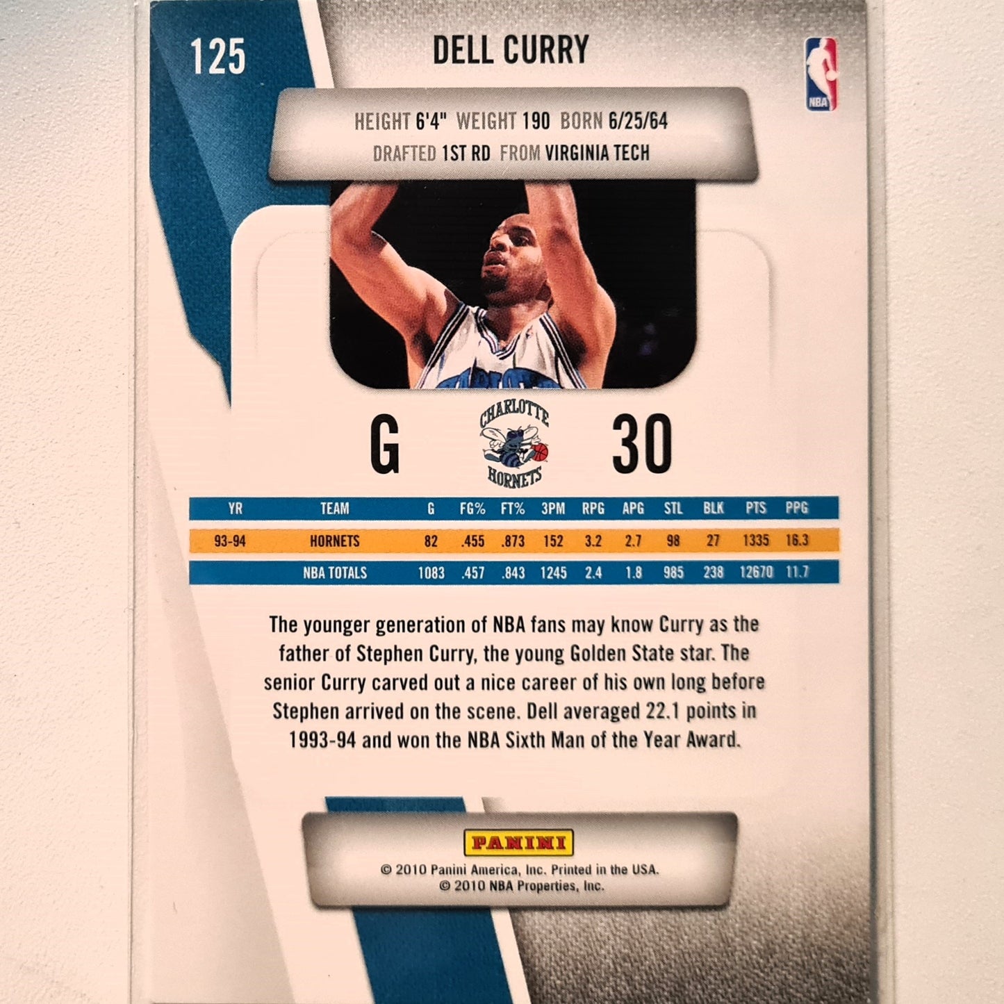 Dell Curry 2010-11 Panini Prestige #125 NBA Basketball Charlotte Hornets Excellent Sleeved