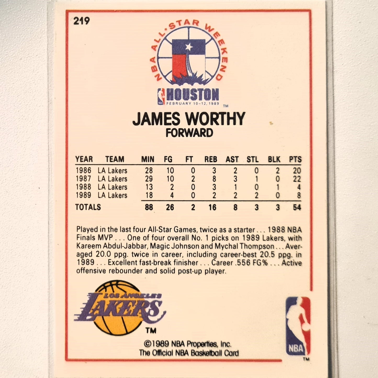 James Worthy 1989 NBA Hoops all star game #219 NBA Basketball LA Lakers Excellent sleeved