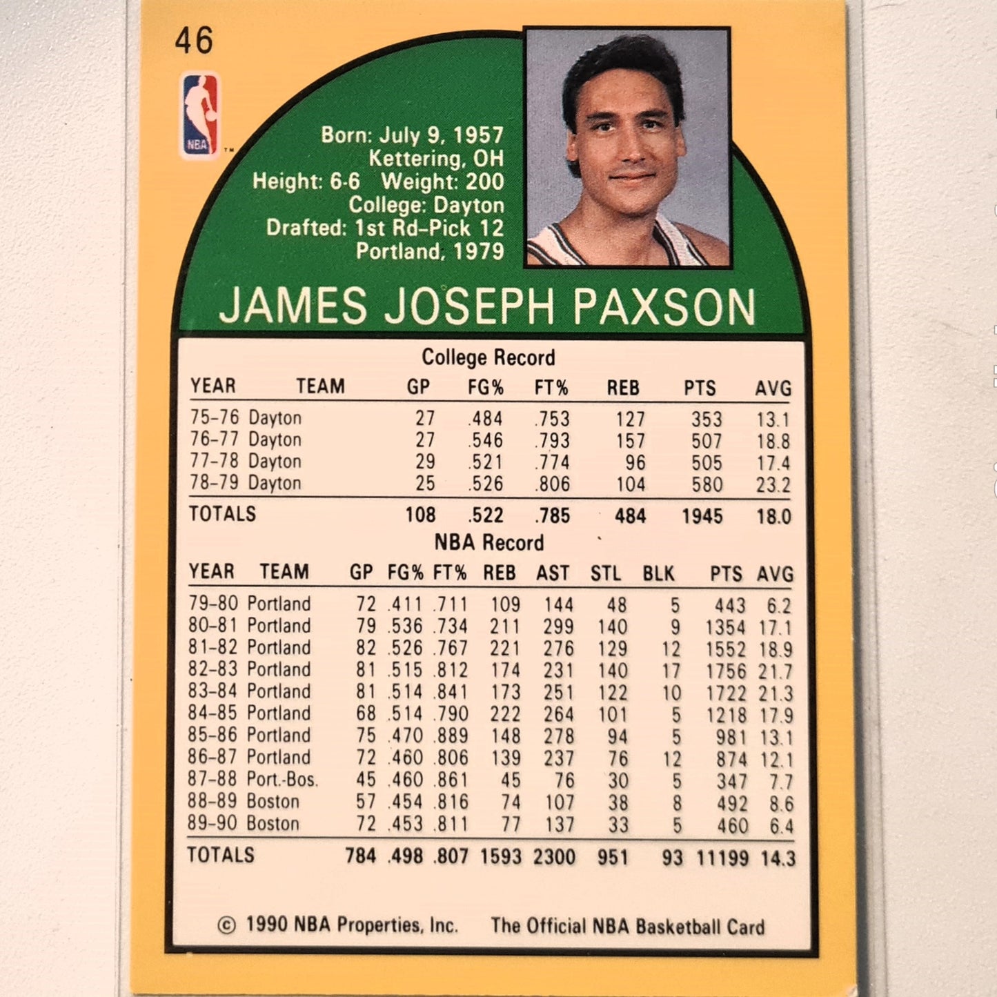 Jim Paxson 1990 NBA Hoops #46 NBA Basketball Boston Celtics very good sleeved