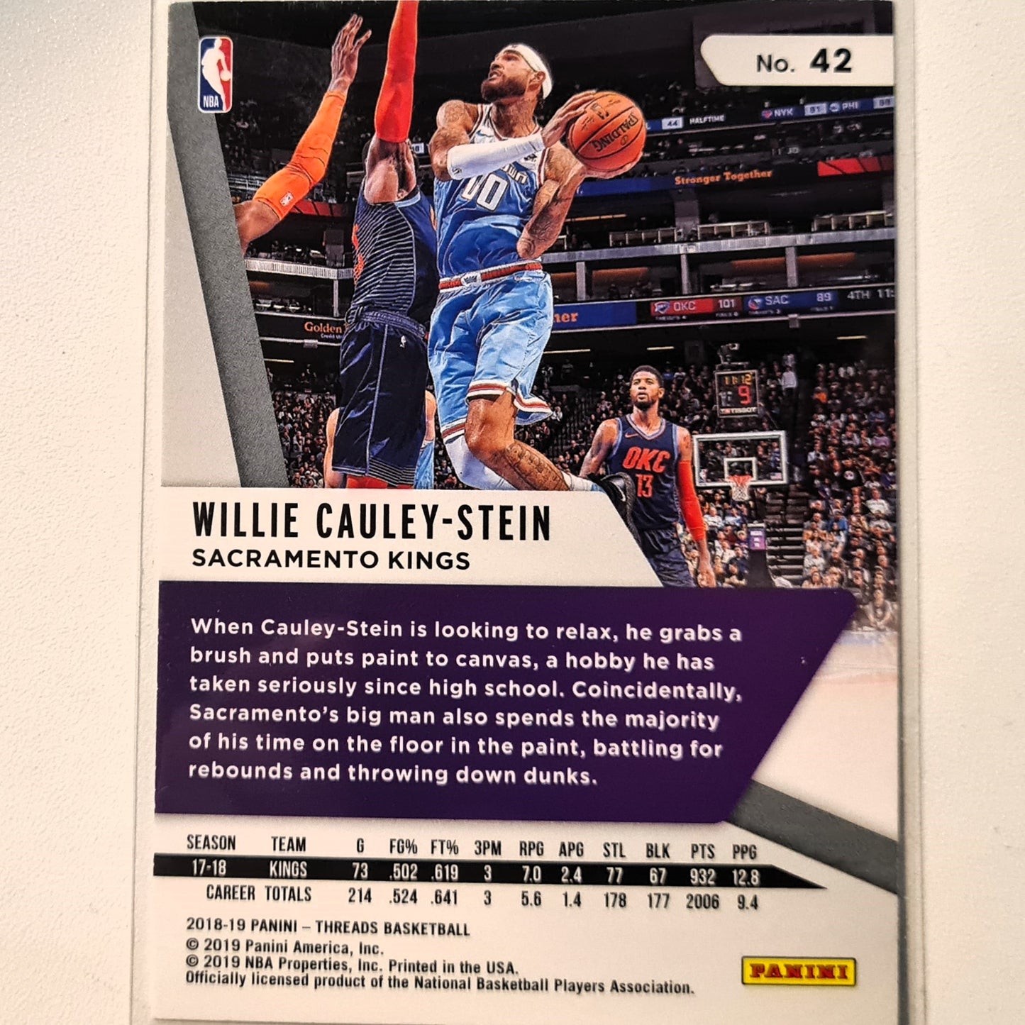 Willie Cauley-Stein 2018-19 Panini Threads #42 NBA Basketball Sacramento Kings Excellent sleeved