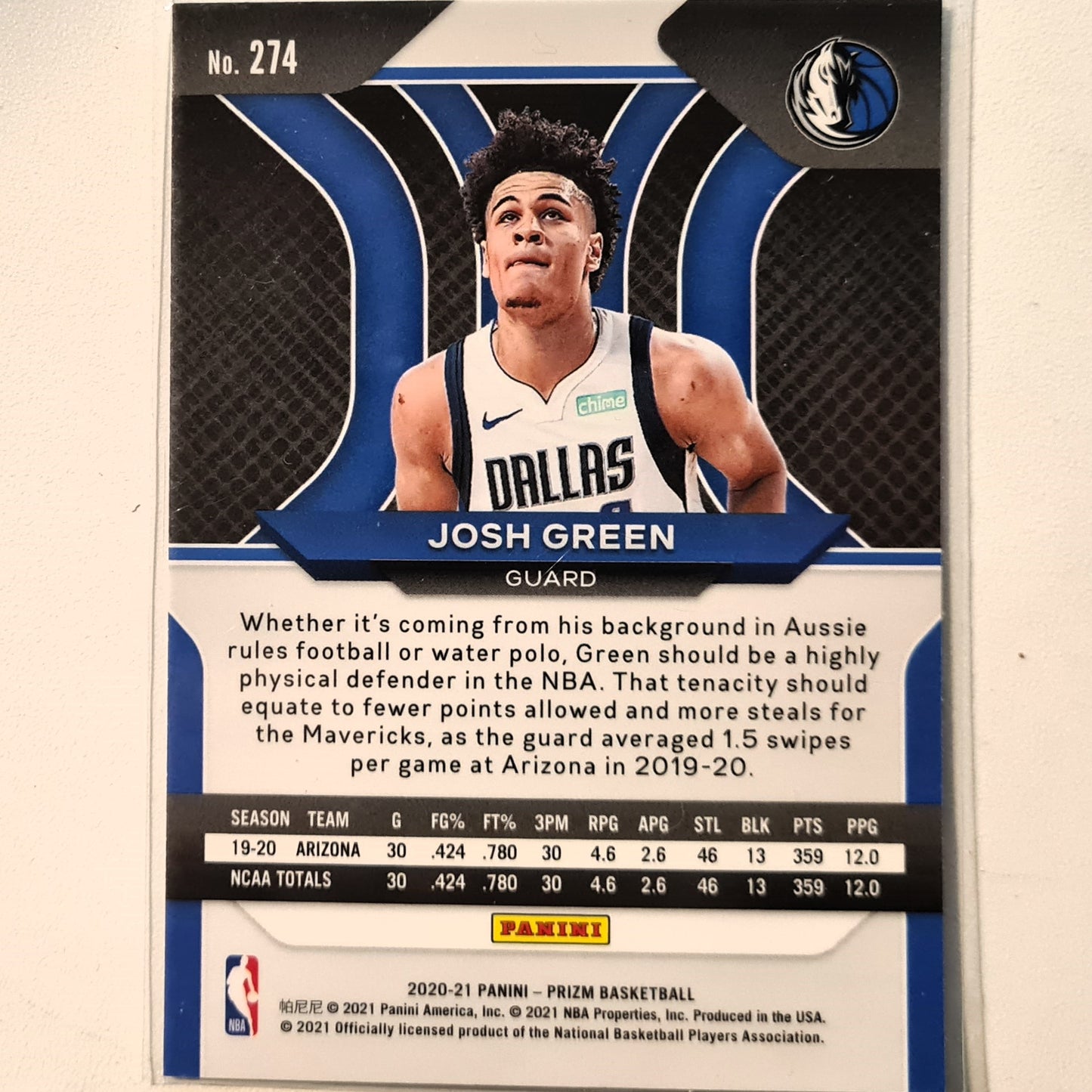 Josh Green 2020-21 Panini Prizm Rookie RC #274 NBA Basketball Dallas Mavericks Excellent sleeved
