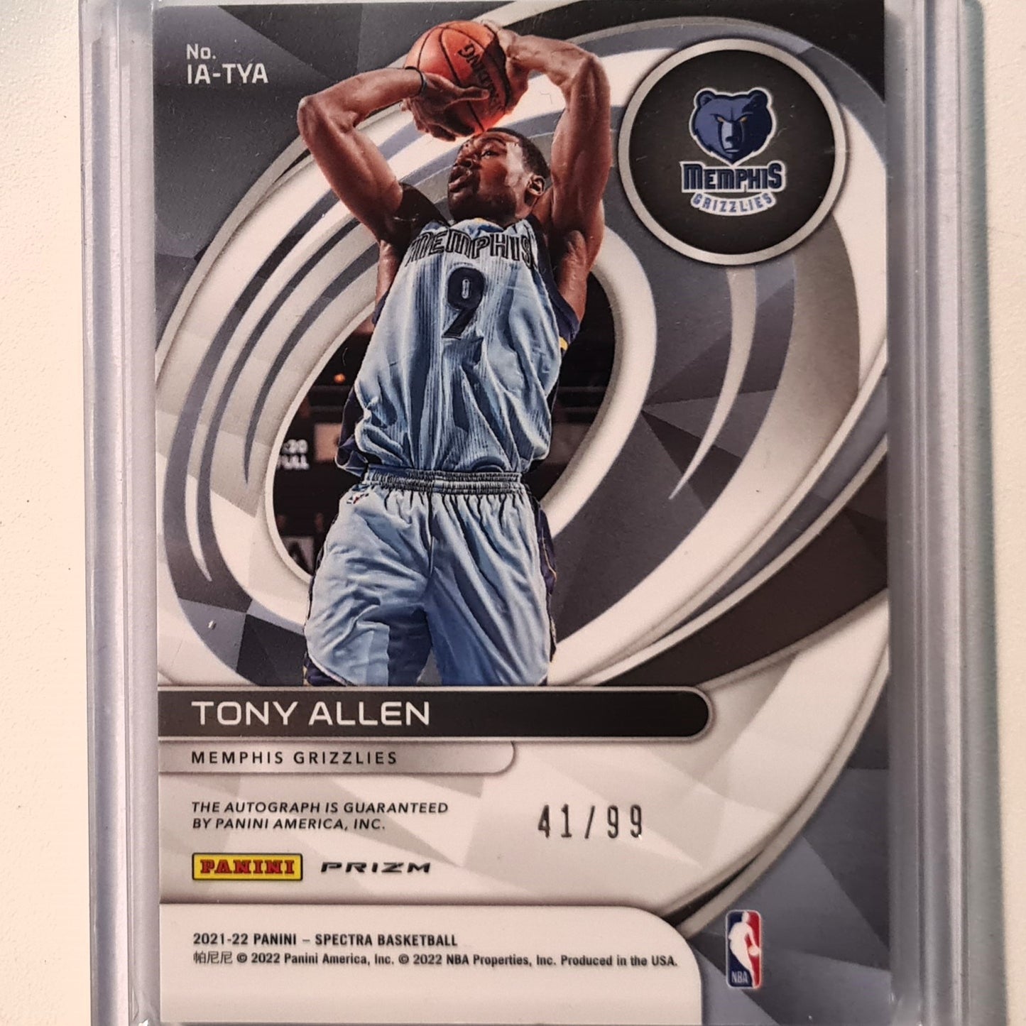 Tony Allen 2021-22 Panini Spectra icons prizm auto 41/99 IA-TYA NBA Basketball Memphis Grizzlies Excellent sleeved