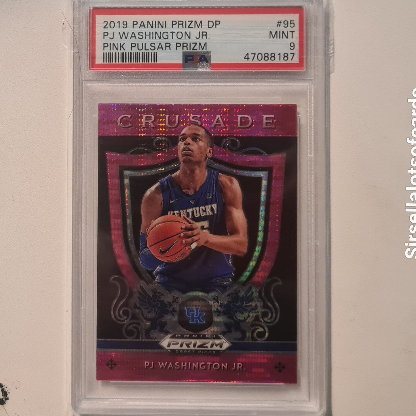 PJ Washington 2019 Panini Prizm Draft Picks Crusade pink prizm Rookie RC #95 NBA Basketball Charlotte Hornets/Kentucky PSA 9 Graded Slab