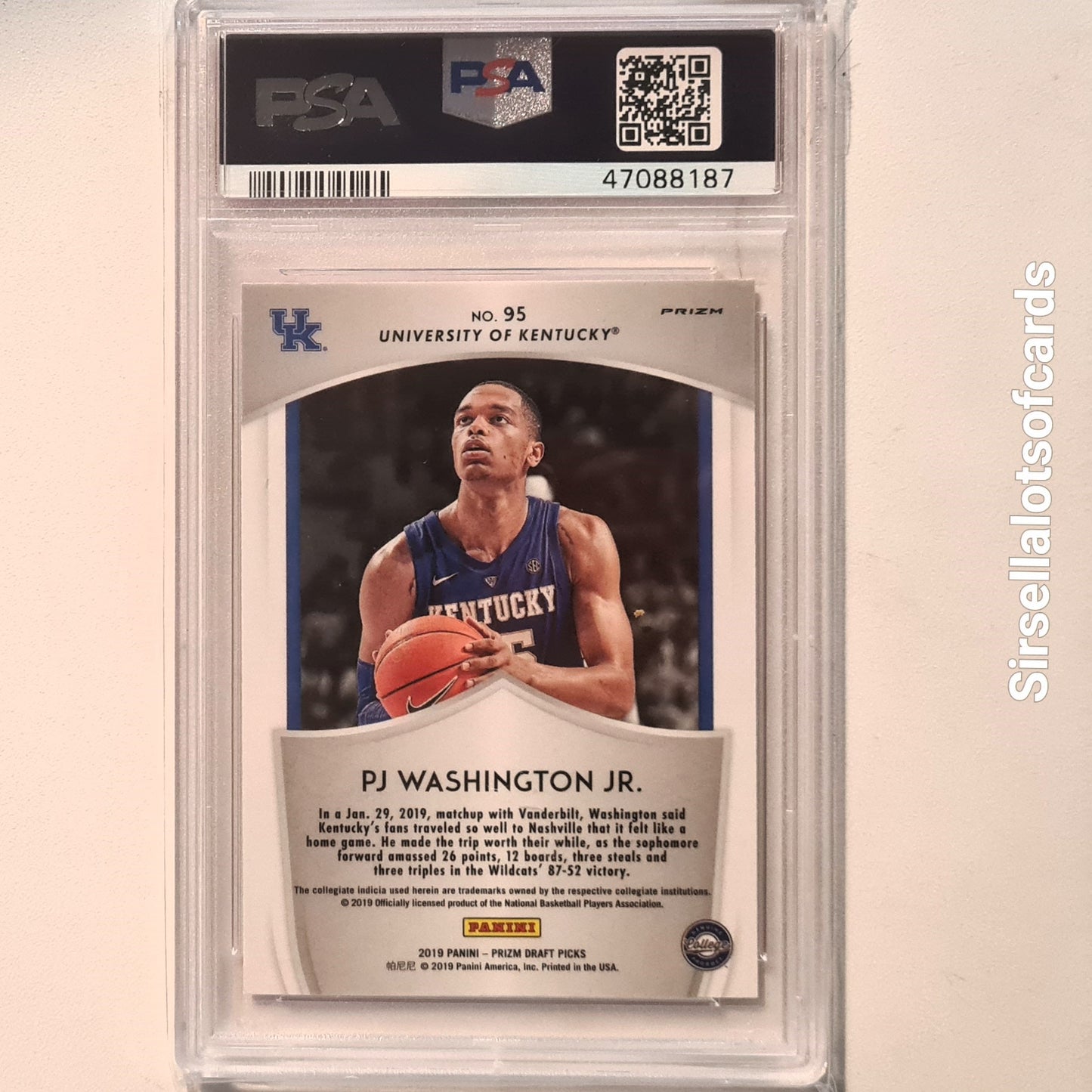 PJ Washington 2019 Panini Prizm Draft Picks Crusade pink prizm Rookie RC #95 NBA Basketball Charlotte Hornets/Kentucky PSA 9 Graded Slab