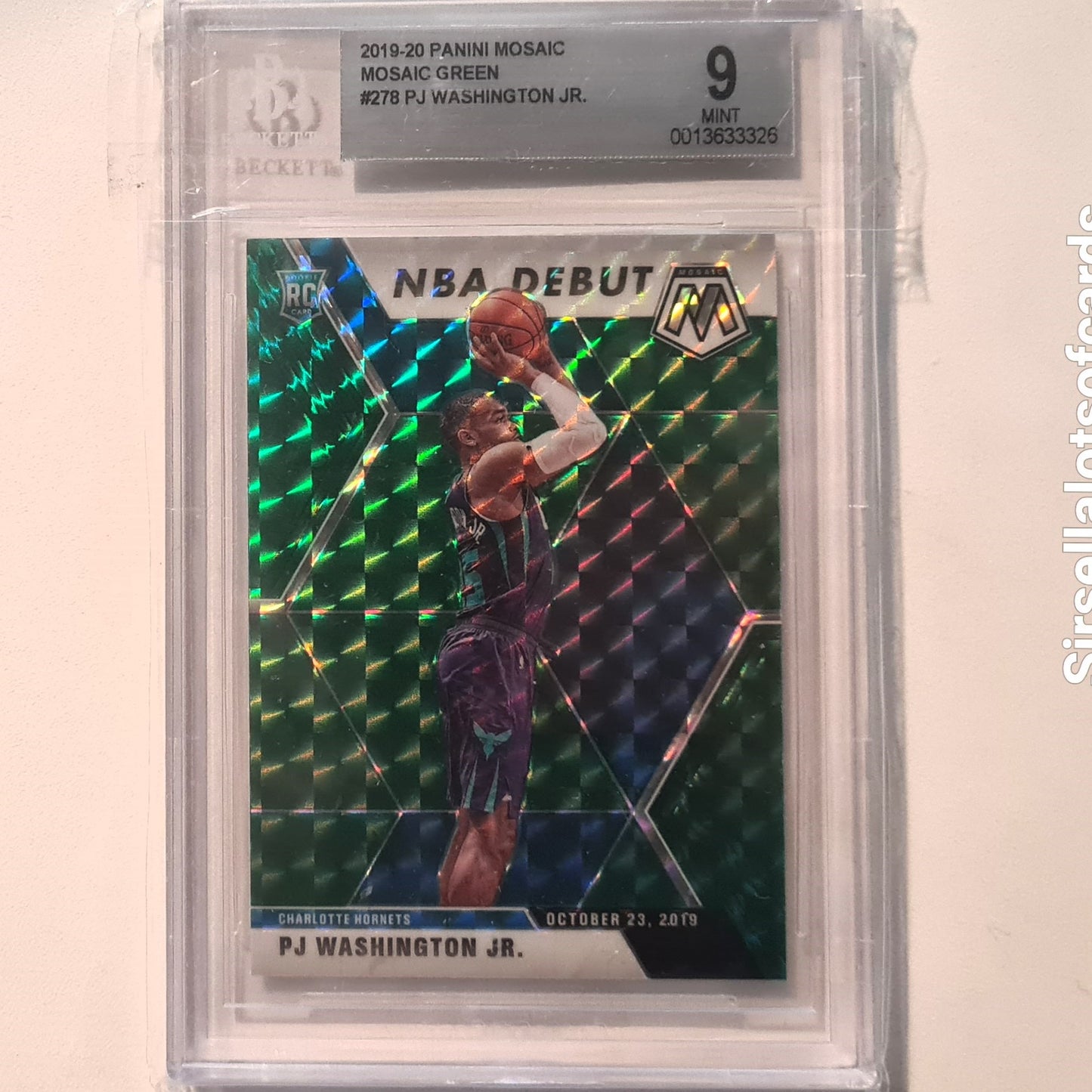 PJ Washington 2019-20 Panini Mosaic NBA Debut green prizm Rookie RC #278 NBA Basketball Charlotte Hornets Beckett mint 9 Graded Slab