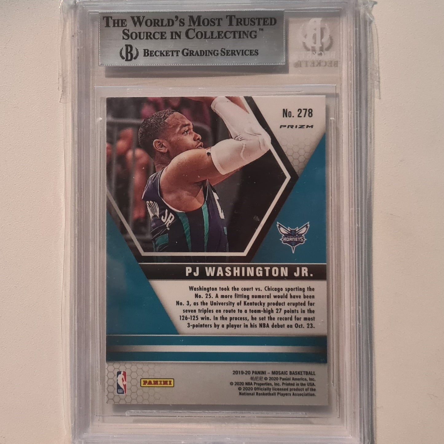PJ Washington 2019-20 Panini Mosaic NBA Debut green prizm Rookie RC #278 NBA Basketball Charlotte Hornets Beckett mint 9 Graded Slab