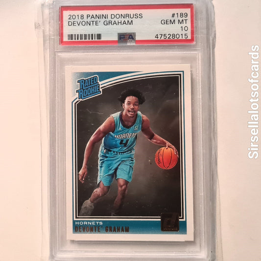 Devonte Graham 2018-19 Panini Donruss Rated Rookie RC #189 NBA Basketball Charlotte Hornets PSA 10 Gem mint Graded Slab