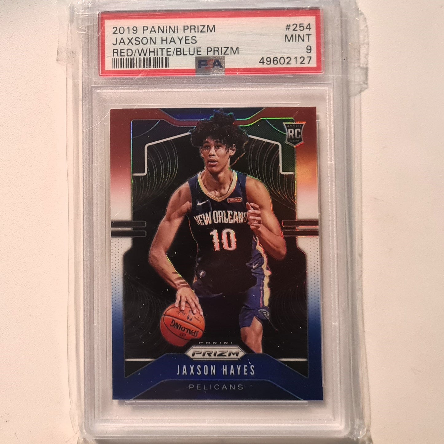Jaxson Hayes 2019-20 Panini Prizm Red White Blue Rookie RC #189 NBA Basketball New Orleans Pelicans PSA 9 mint Graded Slab