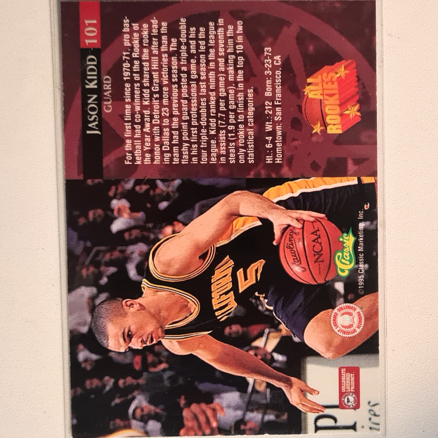 Jason Kidd 1995 Classic All Rookies Rookie RC #101 NBA Basketball California Excellent Sleeved