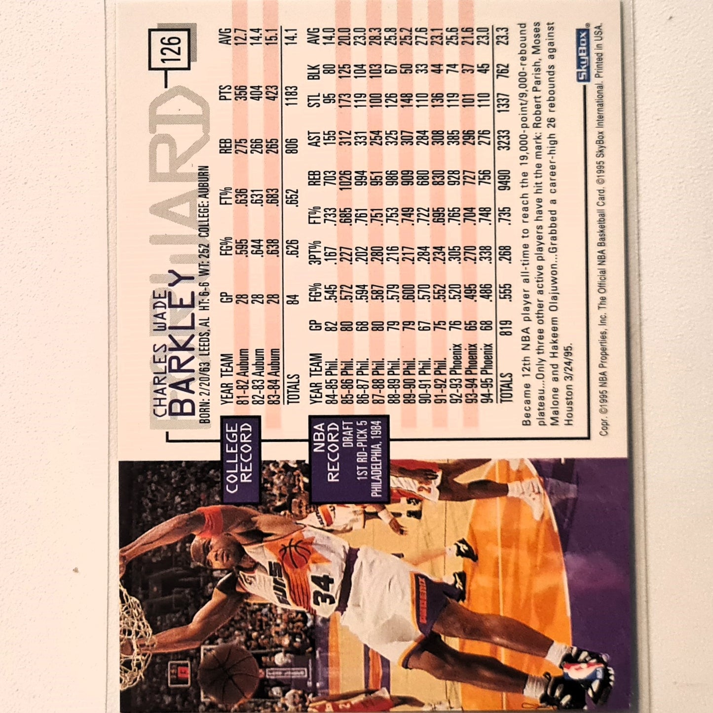 Charles Barkley 1995 Skybox NBA Hoops #126 NBA Basketball Phoenix Suns Excellent sleeved