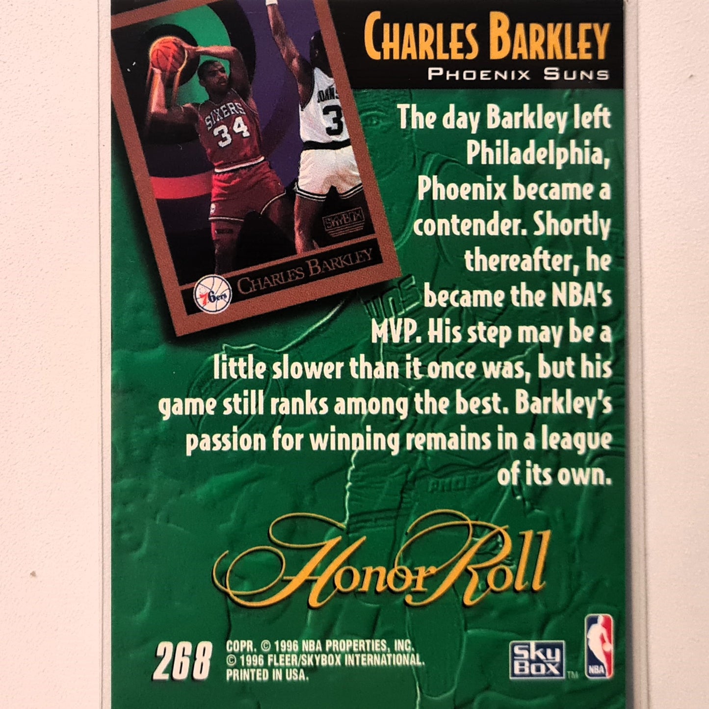 Charles Barkley 1996 Skybox Honor Roll #268 NBA Basketball Phoenix Suns Excellent sleeved